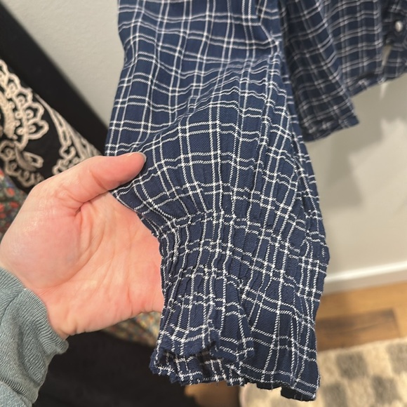 Doen Navy Plaid Ruffle Blouse - Picture 5 of 6